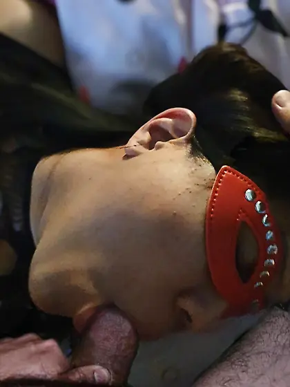 Slut Asian MILF sucking big white cock