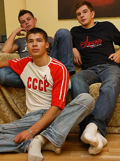 Handsome young dudes making