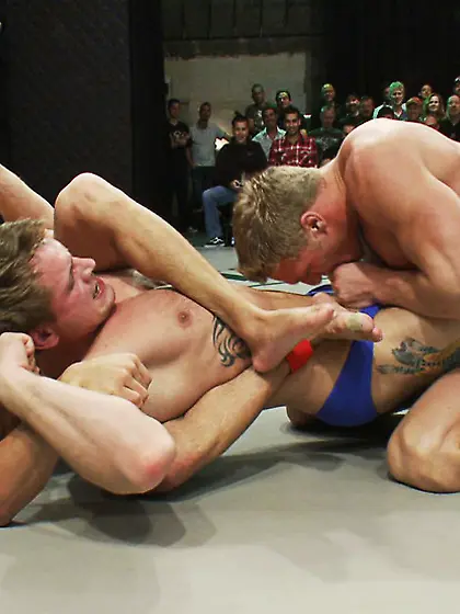 Three men wrestle then suck cock, lick ass...