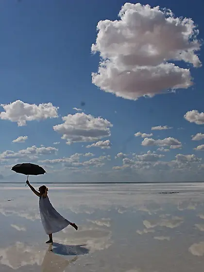 With Black umbrella on White Salt