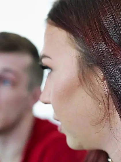 Skinny long-haired brunette enjoys