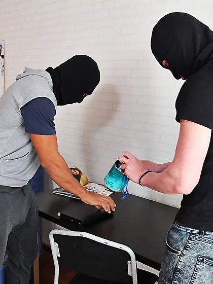 Quick home invasion MMF for a horny bitch who cums hard