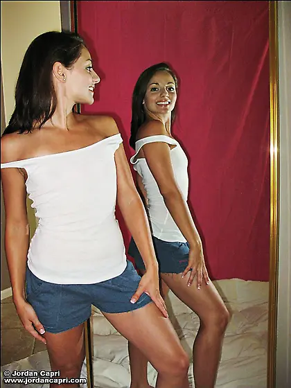 Tight bodied sweetheart Jordan Capri drawing her clothes off in