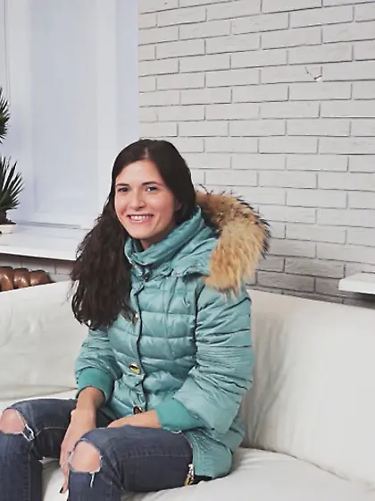 Long haired brunette shows