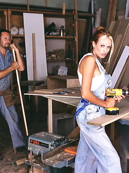 Handsome blonde worker Stormy Daniels with tight booty getting h