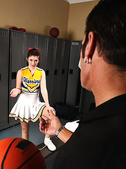 Ashlyn Rae takes her slutty cheerleader outfit off in the locker