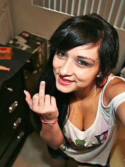 Dark haired teen Mandy Sky with nice ass gets her pussy stuffed