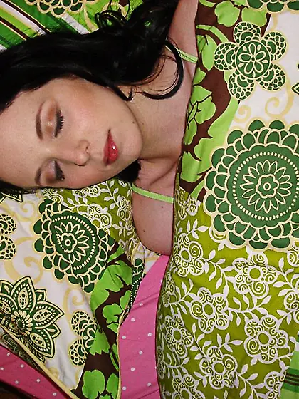 Sleeping brunette cutie Megan Murray in green lingerie gets unsu