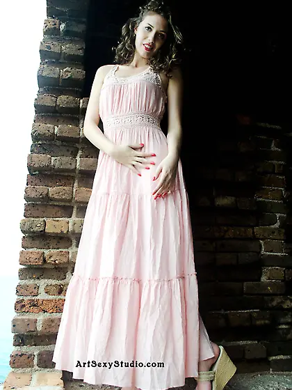 Hot brunette pink gown