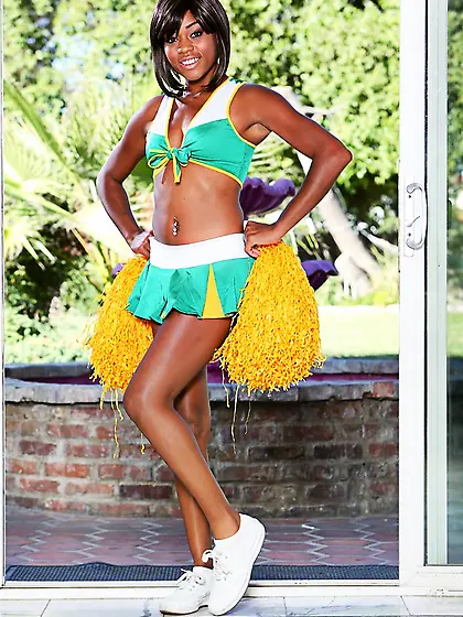 Pierced belly ebony cheerleader