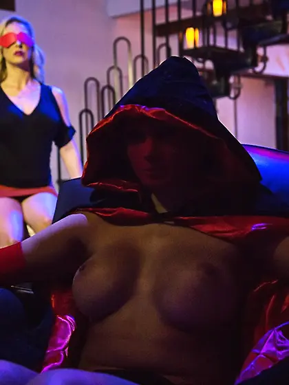 Handsome brunette wearing red