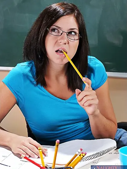 Naughty brunette school girl Stephanie Sage with small boobs get