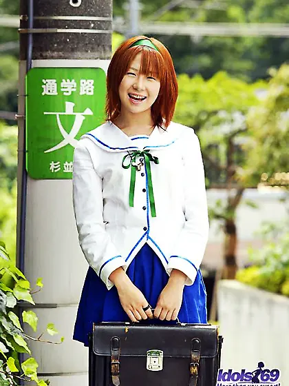 Horny oriental gadget Akane Idols erotically eating the banana a