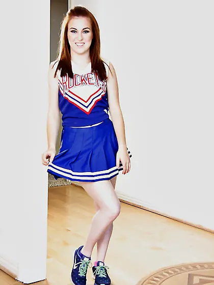 Pale-skinned girl bought sexy cheerleader uniform for hot stript