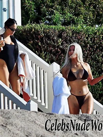 Kim Kardashian Wearing A Thong Bikini In Malibu