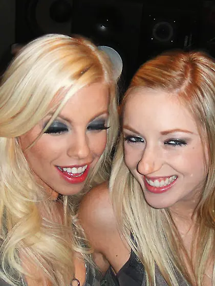 Britney Amber takes her hot dress along with her blue friend and