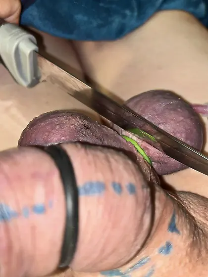 My cock and balls being prepared for cutting away