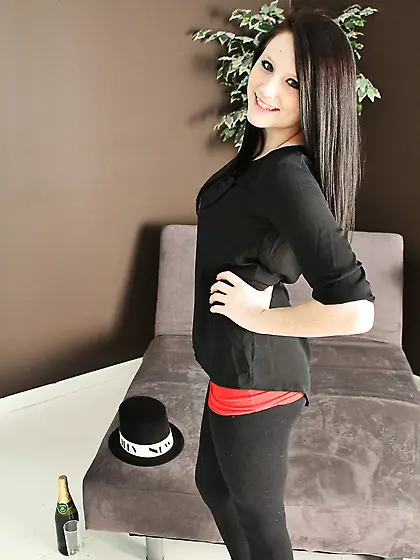 Naughty brunette gadget Freckles is slipping her pants down and