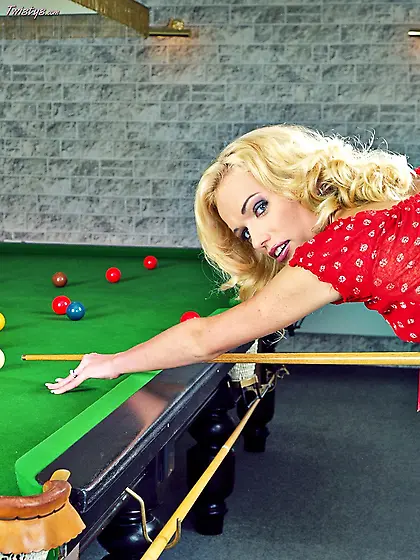 Angelina Adelle gets naked on the pool table and shows her tits