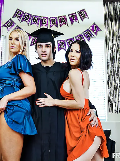 Vanessa Cage and Brooke Barclays share young dude in bed