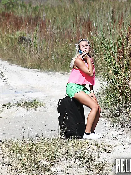 Stranded blonde teen gagged