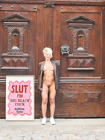 Wife with Advertisement sign for Big Black Cock in