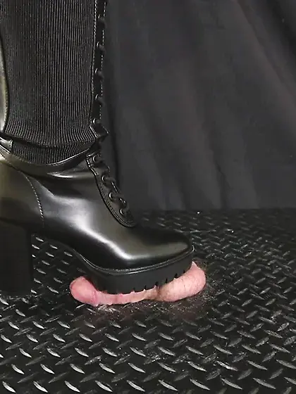 Cock Crush Rough Pain in Black Heels Boots - Ball Stomping,