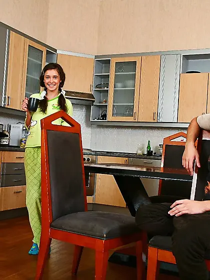 Sweet Benta’s pussy fucked hardcore on a kitchen chair and table